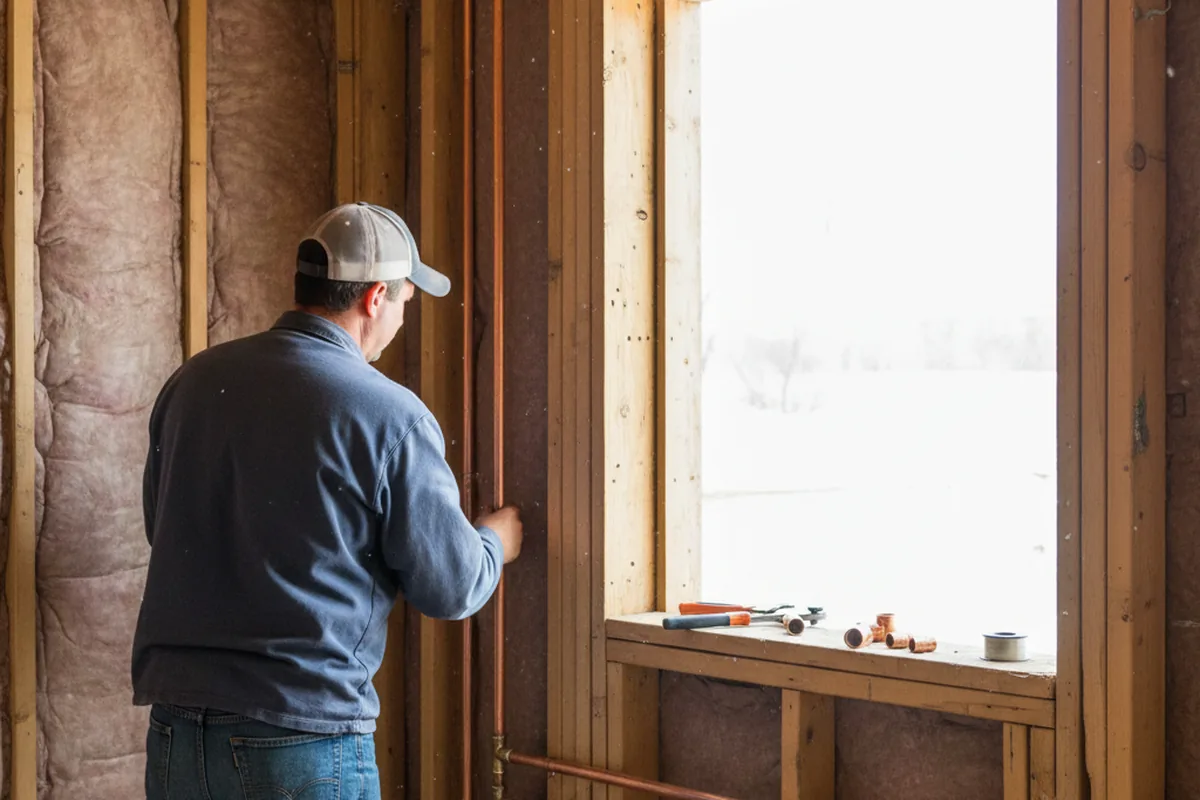 Licensed plumber running new copper supply lines in a Riverside home
